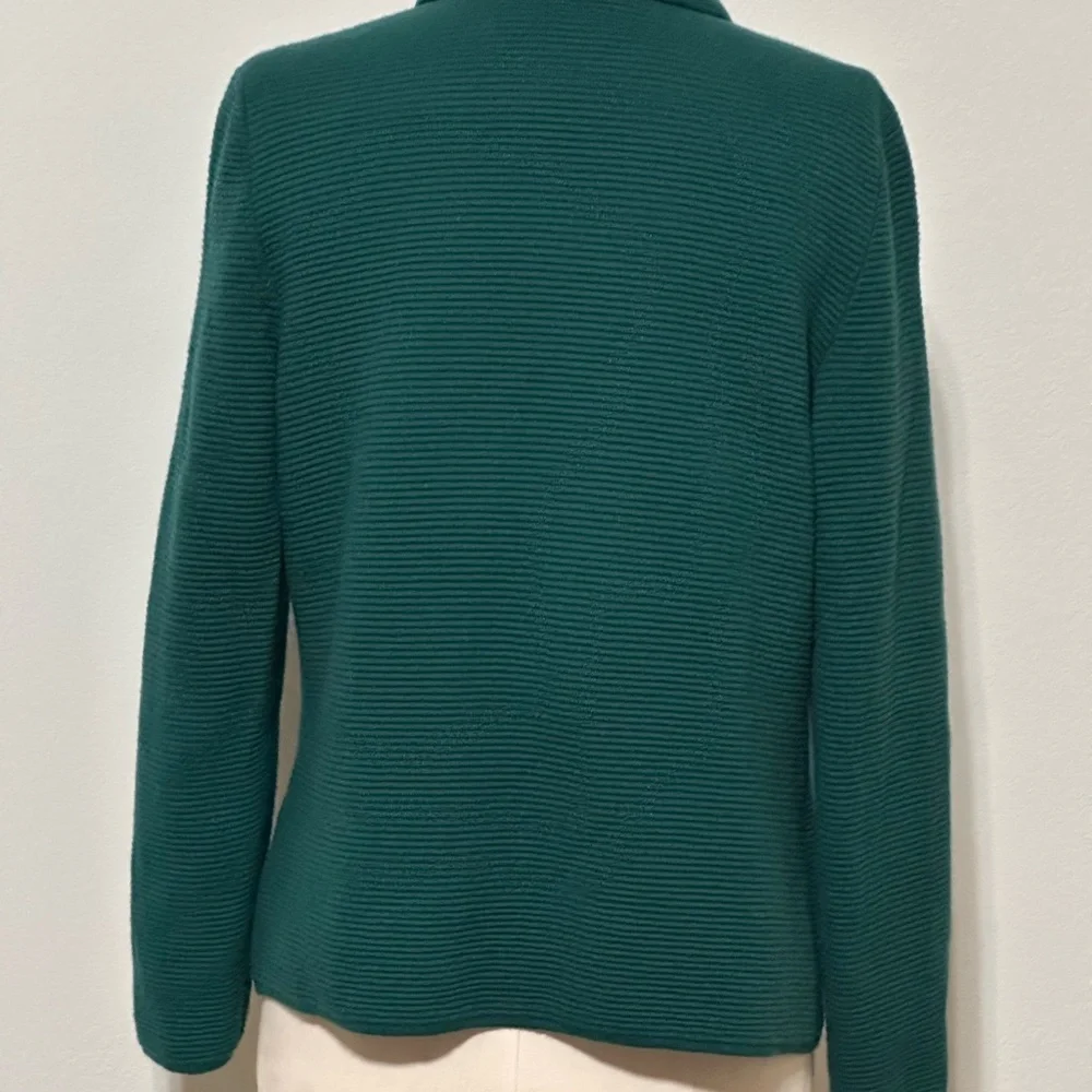 Talbots Merino Wool Blend Open Front Sweater Blazer Womens Petite S Green Pocket